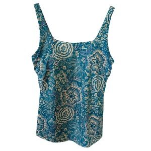 Lands' End Women's Turquoise Tropical Tankini Top in Size 12